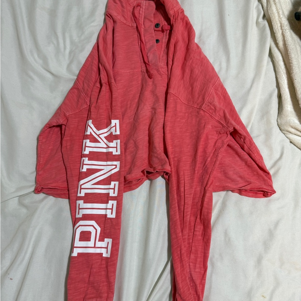 PINK Crop Long Sleeved Coral Top